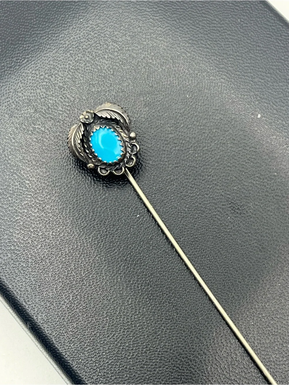 Navajo Native American sterling silver blue stone cabochon stick pin brooch